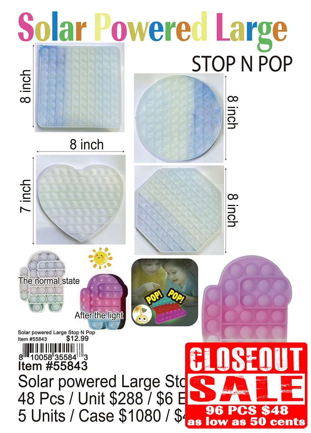 Solar Powered Large Stop N Pop - Closeout 96 Pcs.